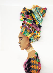 "Head Wrap Life" Original Painting Created with Fabric from West Africa